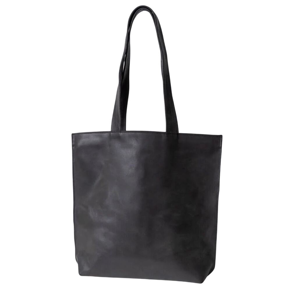 Handmade Black Leather Shopper Tote NEW Zipper Closure Double Strap Shoulder Bag